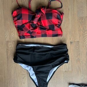 Red and Black Plaid Bikini Set